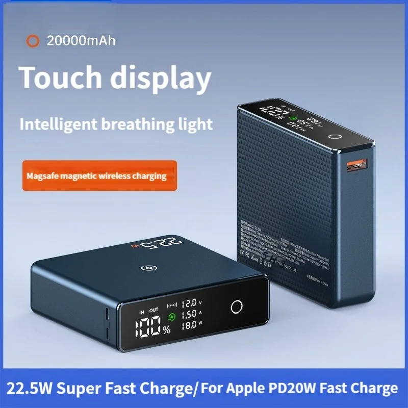 PD20W Magnetic Wireless Power Bank 20000mAh Fast Charging External Battery For Iphone 1413Pro Portable Digital Display Powerbank