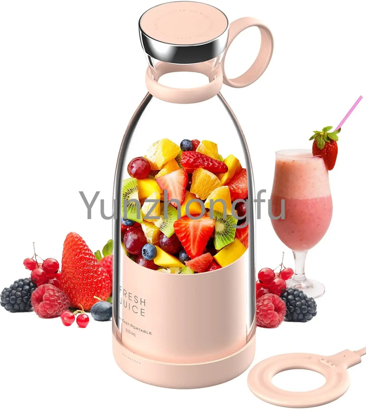 Custom Logo Electric Juicer Cup Smoothie Maker 350ml Personal Size Cordless Usb Mini Fruit Mixer Portable Fresh Juice Blender