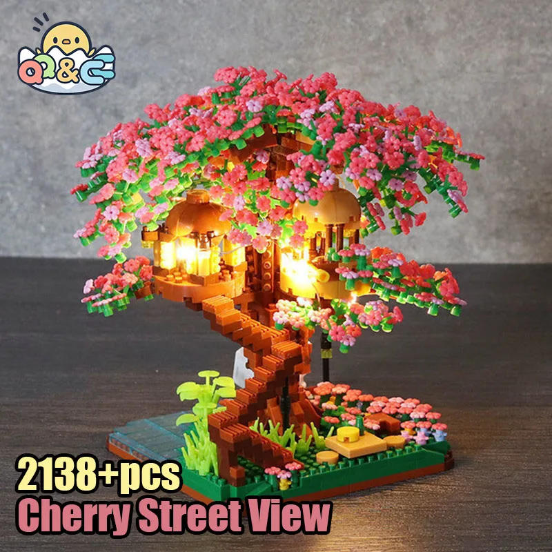 

Building Block Bricks DIY Tree House Model Constructor set City Micro Cherry Street View Brick Montessori MOC Toys Kids Gifts