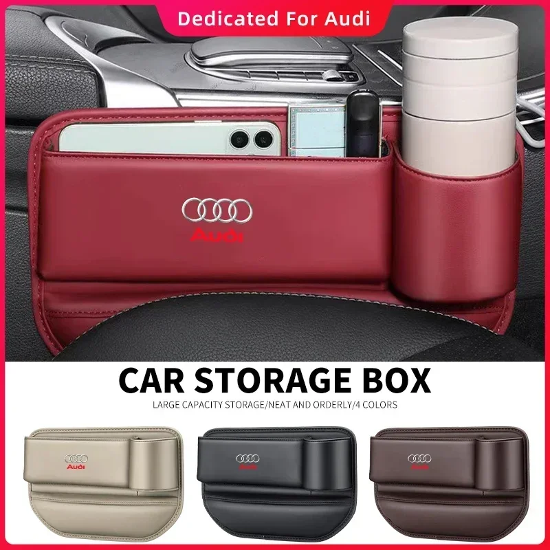 Car Seat Gap Organizer Storage Box Logo For Audi Sline TT Q2 Q3 Q5 Q7 Q8 A3 A4 A5 A6 A7 R8 B5 B6 B7 B8 C5 C6 C7 V8 Accessories