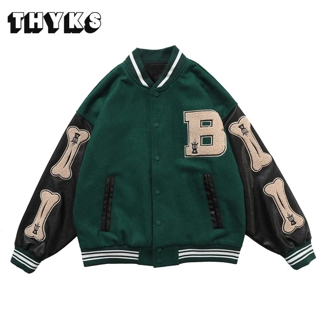 

Furry Bone Baseball Jackets Men Patchwork Skeleton Hip Hop Streetwear College Bomber Jacket Mens Harajuku Bomber Coats Unisex