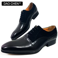 luxury men oxford shoes lace up pointed toe man shoe brown black formal mens dress shoes suede patchwork leather shoes for men