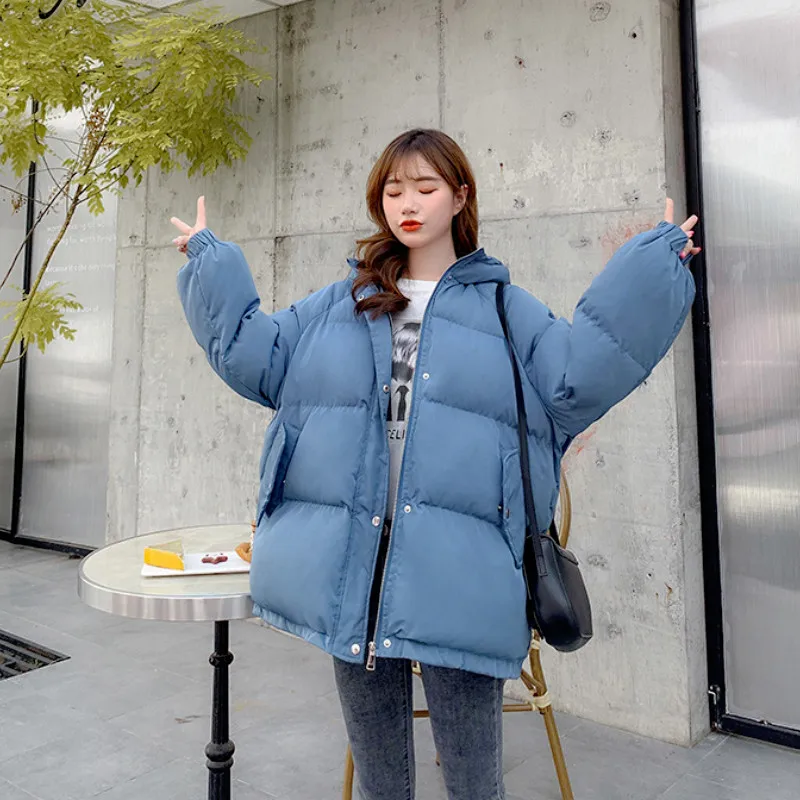 New Cotton Jacket Women Solid Hooded Parkas Winter Warm Thicken Down Jackets Loose Oversized Female Short Parkas Coats with Hat