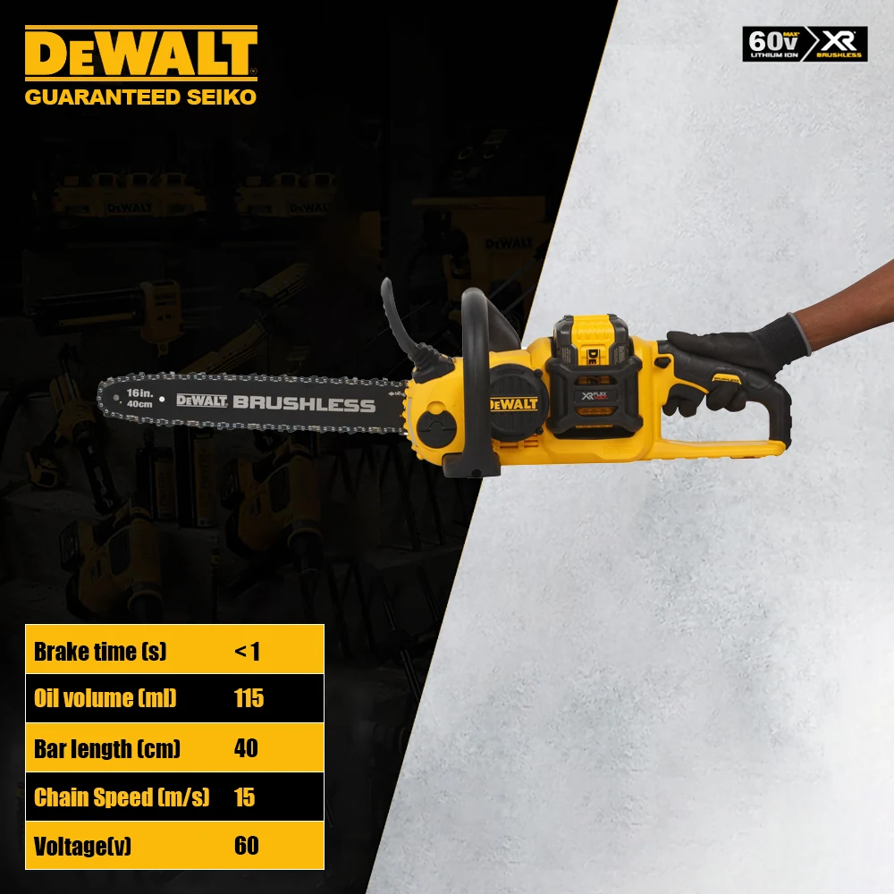 DeWALT DCM575 FlexVolt 60v Cordless Chain Saw Brushless 16Inch 15m/s E-Clutch Automatic Oil Wood Cutting Univeral 54v Battery