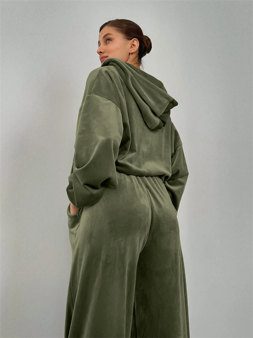 Женские бархатные толстовки на молнии и широкие брюки комплект из 2 предметов