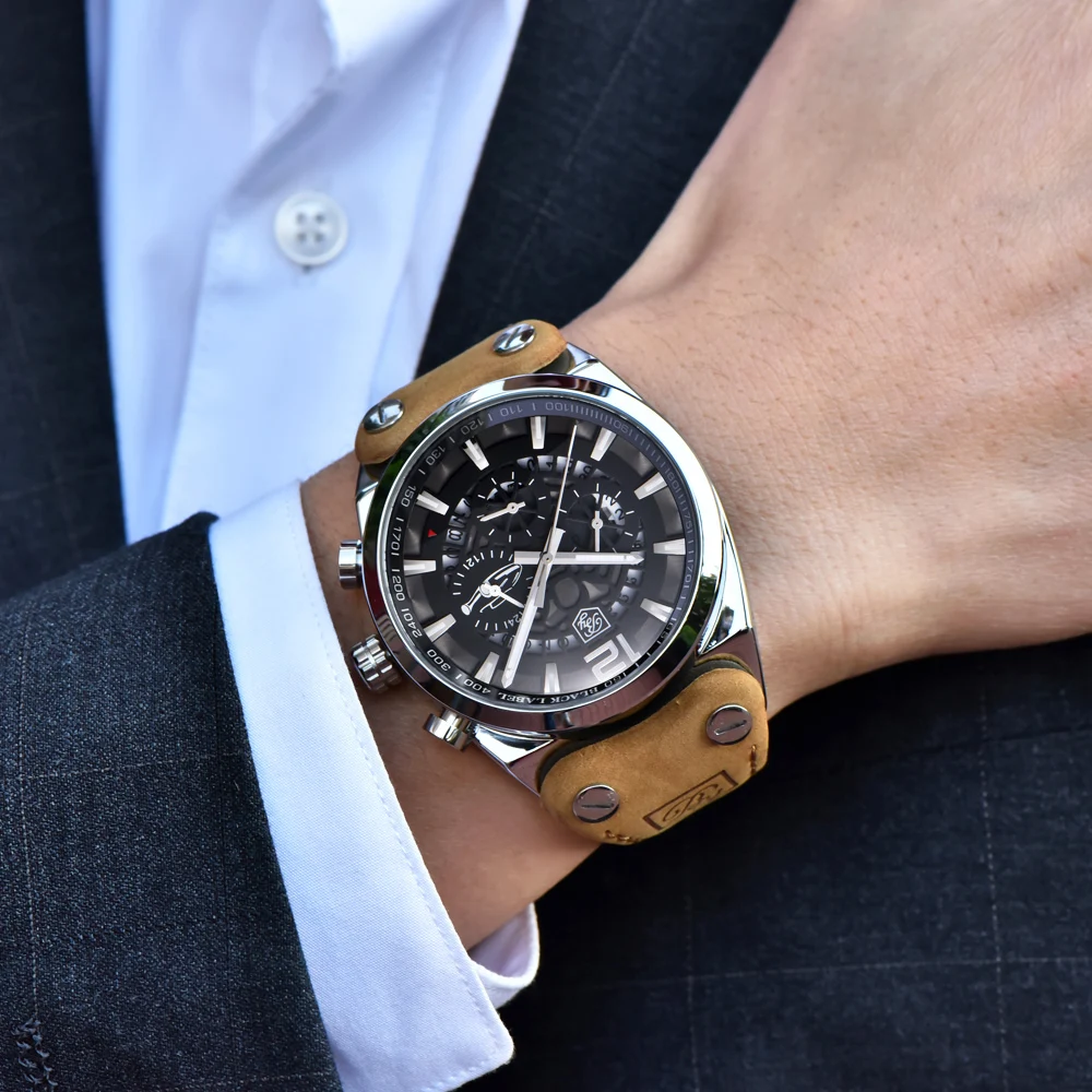 Мужские водонепроницаемые кварцевые часы с хронографом в спортивном стиле |