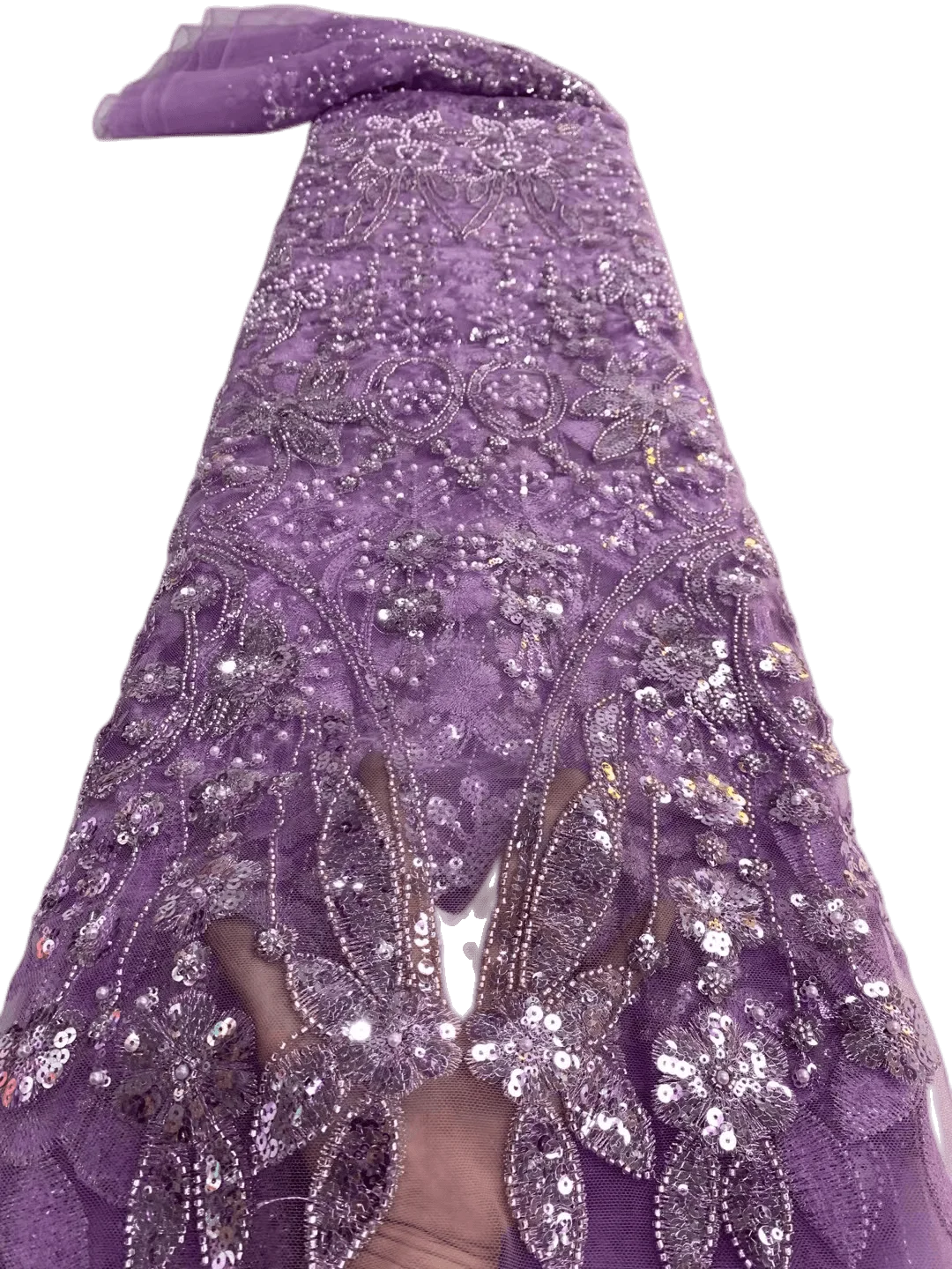 

High Quality Luxury Latest Elegant Purple African Beaded Tub Lace With Lots Beads Fabric for Wedding Dress KK652_A