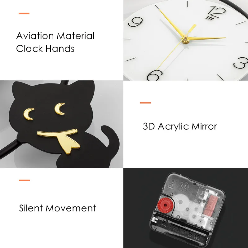 Современные модные настенные часы с маятником в форме кошки декоративные для