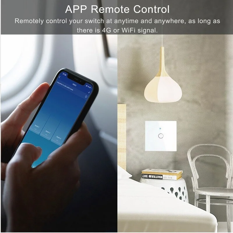 Умный сенсорный выключатель EU Wifi Smart Touch Switch 1/2/3way RF без необходимости нулевого провода Bluetooth Tuya Life с поддержкой Alexa Google Home включен.