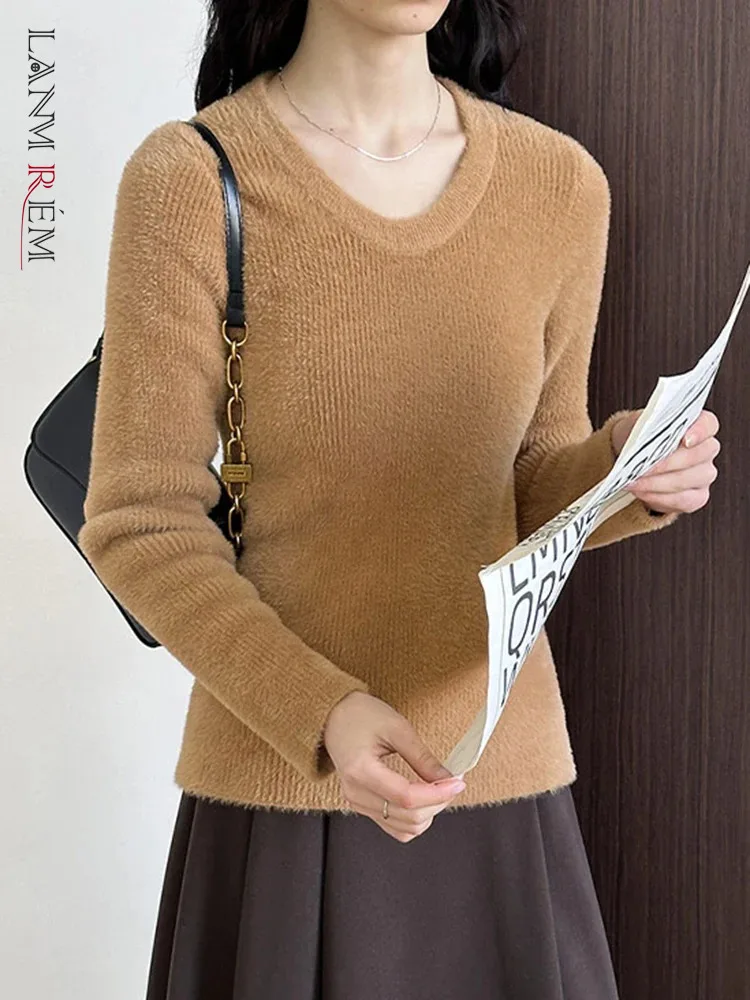 

[LANMREM] Knitting Round Neck Pullover Sweater For Women Solid Long Sleeve Thick Warm Female Tops 2023 Winter New 26D7630