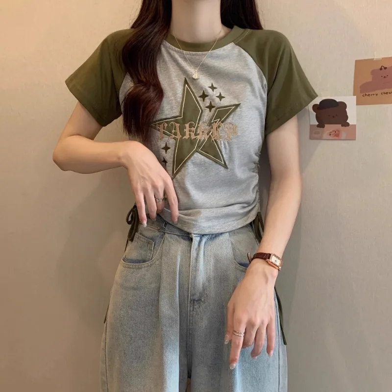 Футболки в стиле Харадзюку с графическим принтом звезд пуловер контрастных