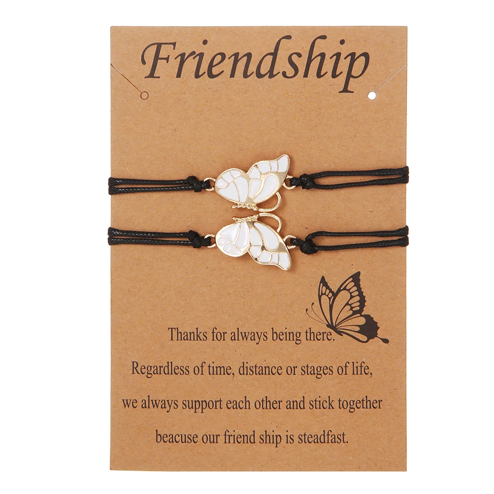 Best Friend Friendship Bracelet for Women BFF Matching Enamel Butterfly Wings Long Distance Braiding Bracelet Girl Gift