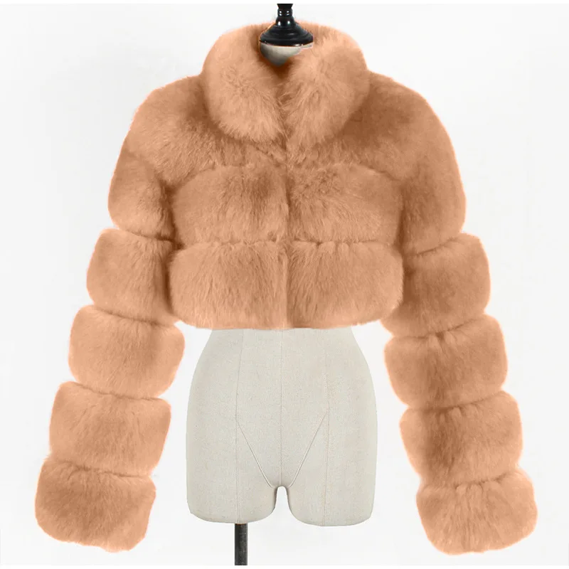 Winter Faux Fur Coat Women Fashion Plush Thermal Slim Fit Coat Women Casual Long Sleeve Turtleneck V-neck Stitching Korean Coat
