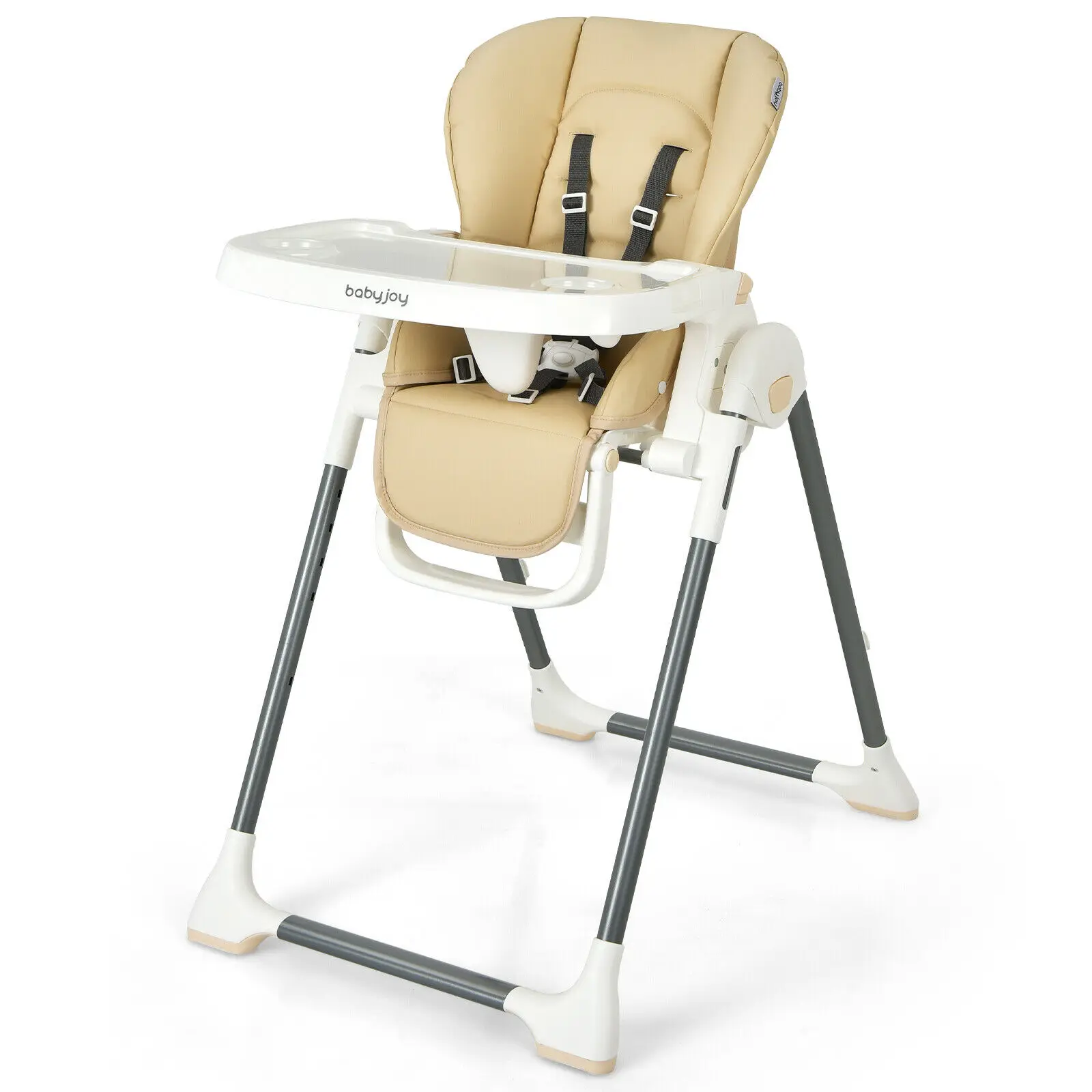 Babyjoy Foldable Baby High Chair w/ Double Removable Trays & Book Holder Beige  AD10005BE