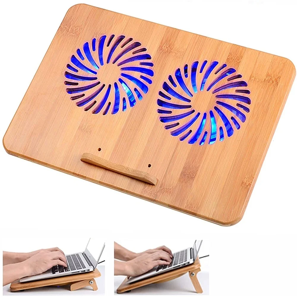 

Laptop Cooling Pad Adjustable Speed Cooling Stand with Fan and Bamboo Construction for Laptops 10" to 15.6" Extra USB Port