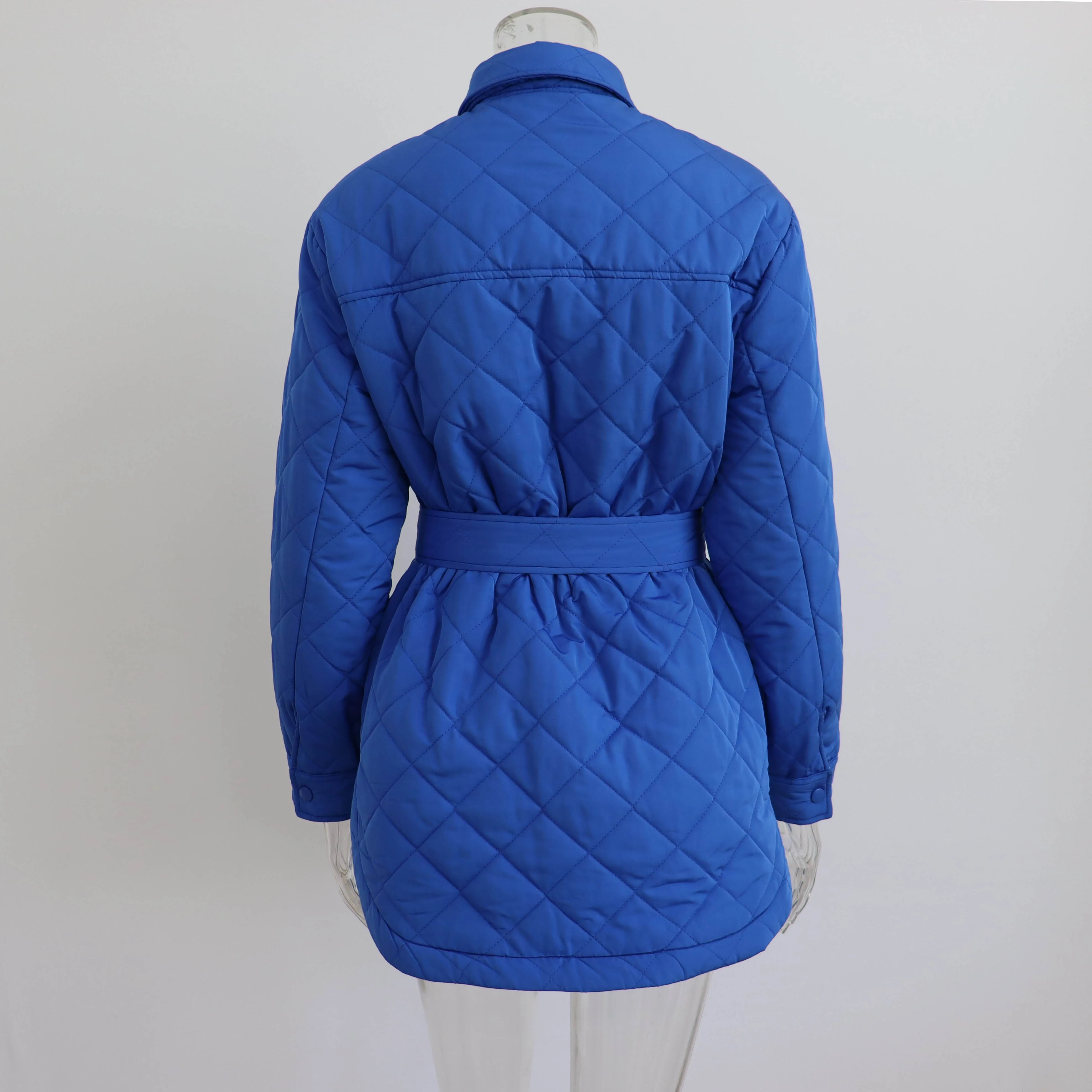 Winter Jacket Women Parka 2022 Winter Warm Coat Pocket Argyle All-Match Ins Fashion Jacket Solid Color Female Parkas With Belt