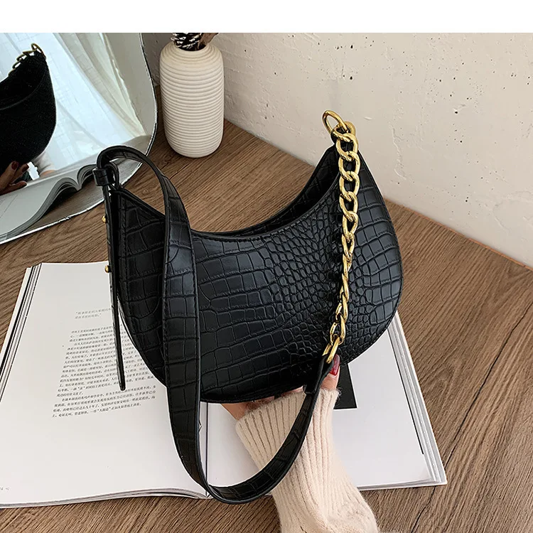 

Fashion Chain Shoulder Bag Women PU Leather Armpit Bag Vintage Alligator Pattern Crossbody Bag Designer Lady Handbag Daily Pouch