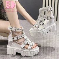 doratasia new ladies goth sandals platform cool girl buckle zip sandals women shoes metal chain chunky high heels sandals female