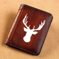 high quality genuine leather wallet white elk head design printing card holder male short purses bk861