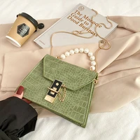 fashion chain shoulder bag for women 2021 designer pearl lady handbags and purse retro casual small square bag crossbody bag