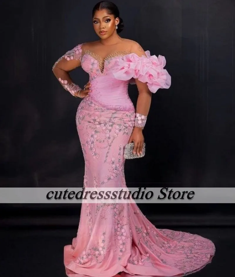 Aso Ebi розовые вечерние платья русалки женские роскошные аппликации из бисера