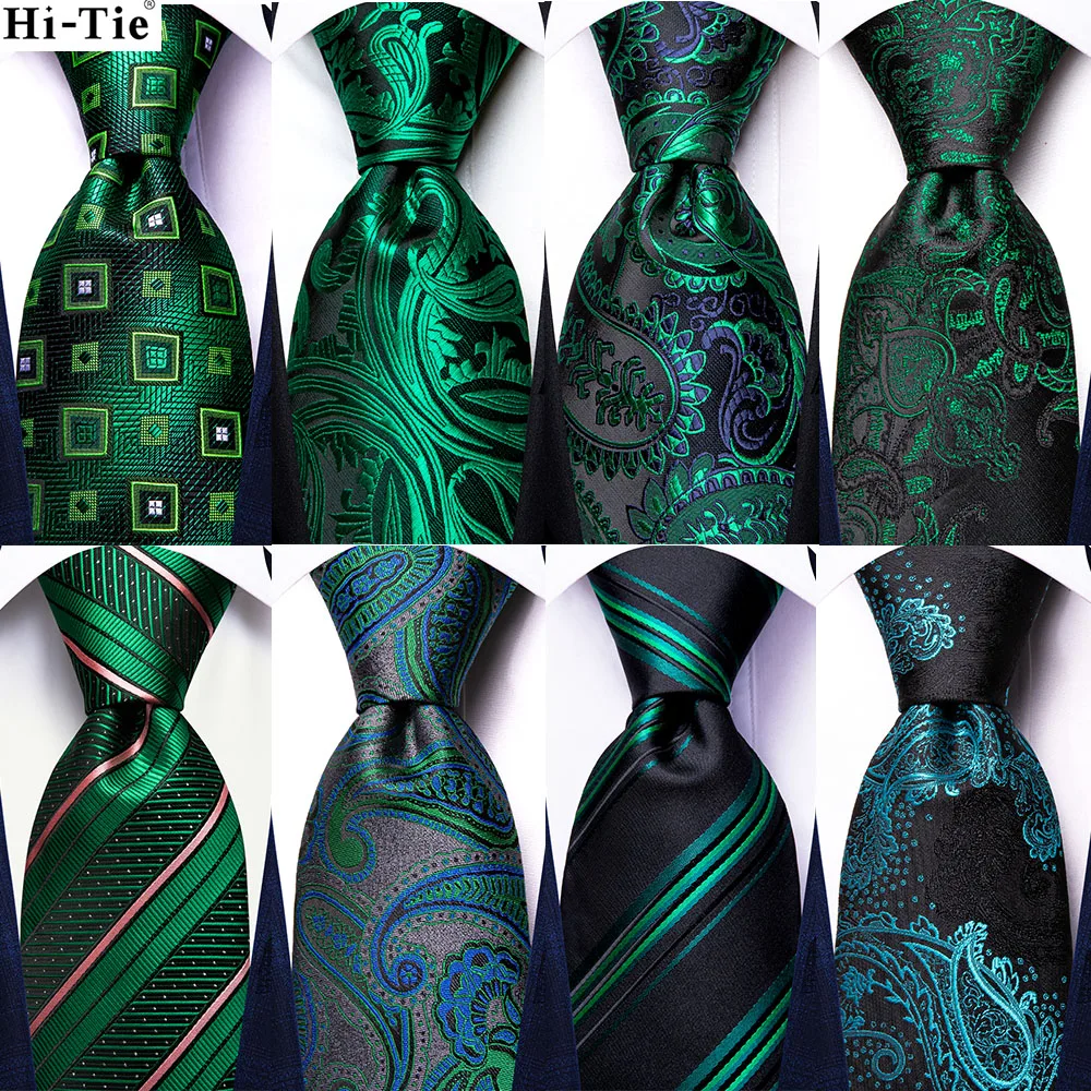 

Paisley Striped Green Silk Tie For Men Handky Cufflink Gift Men Necktie Fashion Business Party Wedding Dropshiping Hi-Tie Design