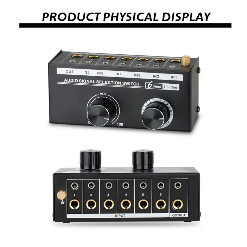 Селектор звукового канала 6-полосный 3 5/6 35 мм 6 в 1 выходной стерео