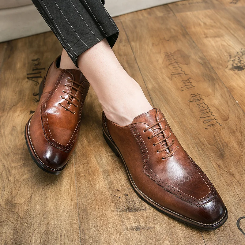 Autumn Fashion Spring Leather Mens Adulto Shoes British Dress Flats Lace-up Solid Elegante Business Oxford Luxury Suit Shoes