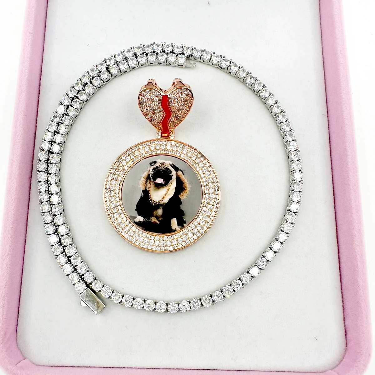 Drip Letter Custom Photo Necklace for Women Personalized Picture Pendant Broken Heart Bail Hip Hop Jewelry