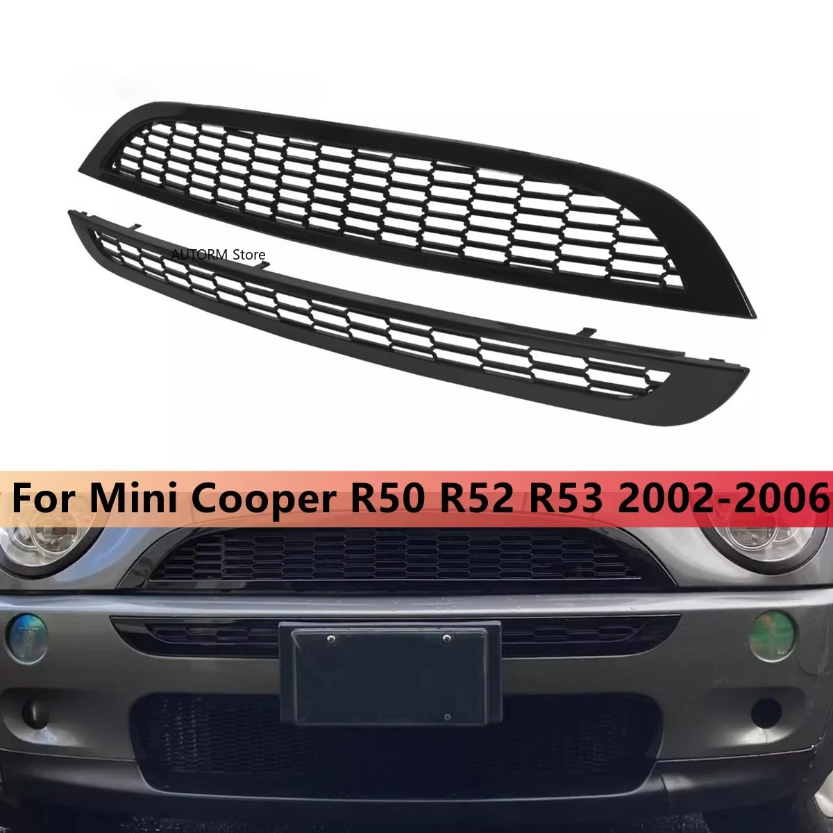 

2 шт. передняя верхняя нижняя решетка, совместимая с MINI R50 R52 R53 51137026202 51137133847 51117127931 Накладка из сотовой сетки