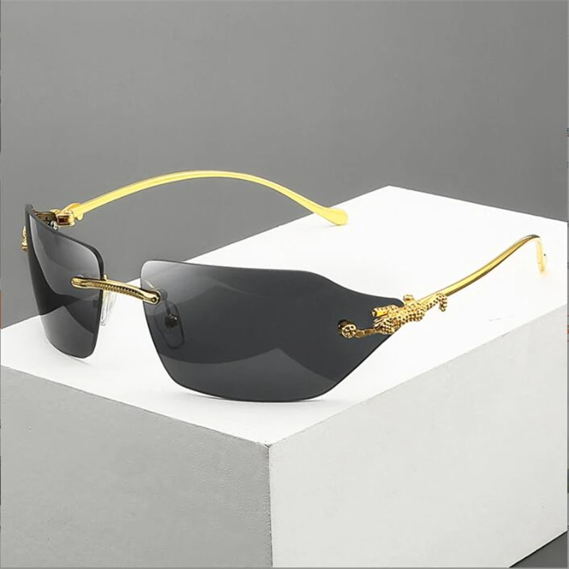 

Новые солнцезащитные очки «кошачий глаз», Металлические Модные трендовые очки без оправы с леопардовой головой, оптовая продажа LTW031