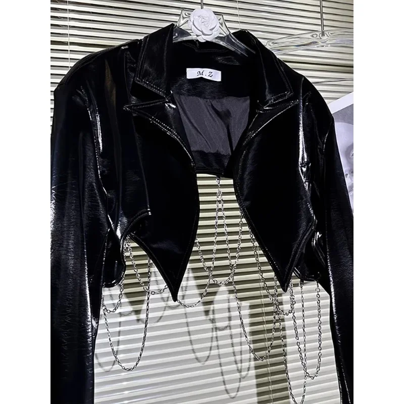 Маленькая укороченная куртка из искусственной кожи для девочек весенне-осенняя