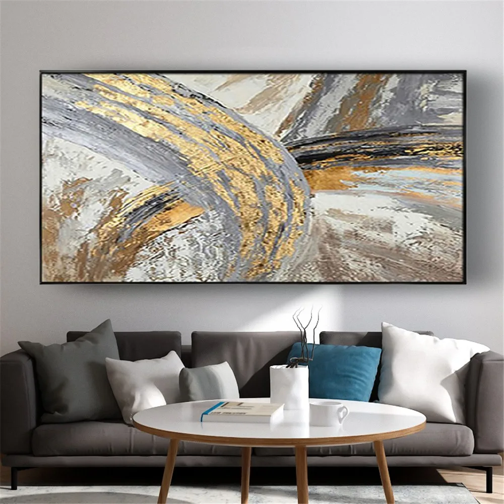 

Hand-Painted Thick Gold Abstract Oil Painting On Canvas Large Palette Hang Paintings Decor Living Room Modern Wall Art Pictures