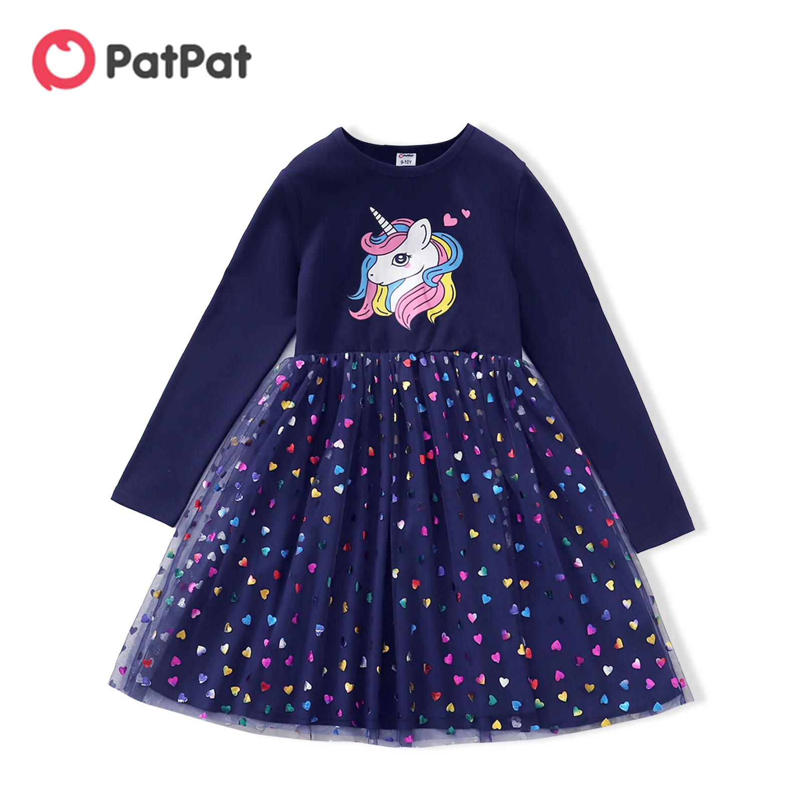 

Детское Сетчатое платье с длинным рукавом и принтом единорога