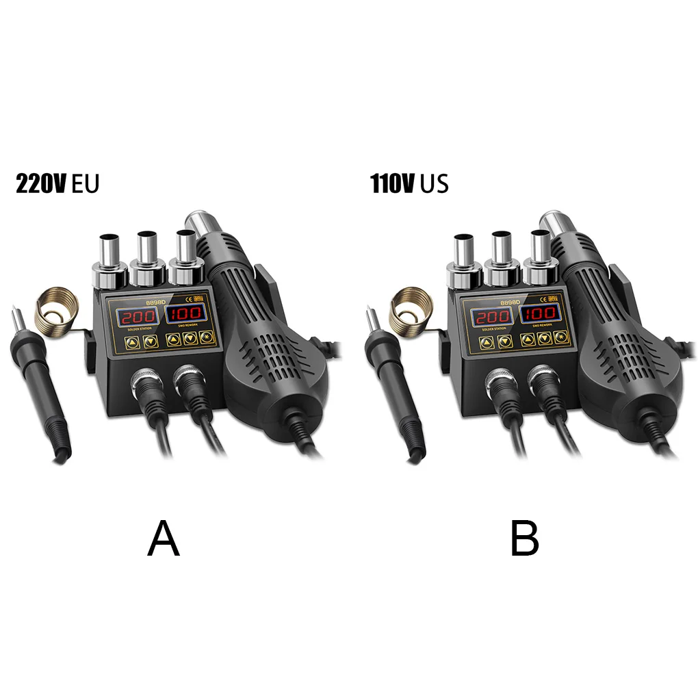 

Soldering Iron Digital Display Hot Air Rework Station Professional Multifunctional Welding Tool with 3 Nozzles