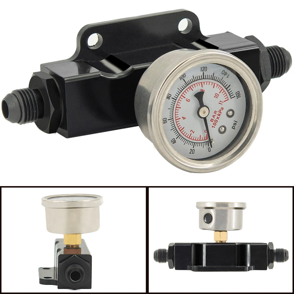 

Универсальный черный алюминиевый Встроенный топливный фильтр AN8 с манометром масляного давления 0-160PSI, автомобильные аксессуары