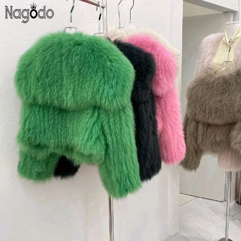 

Nagodo Autumn Winter Women Short Faux Fur Coat 2022 Fashion Luxury Big Collar Kawaii Furry Coat Pink Fluffy Fake Fur Coat