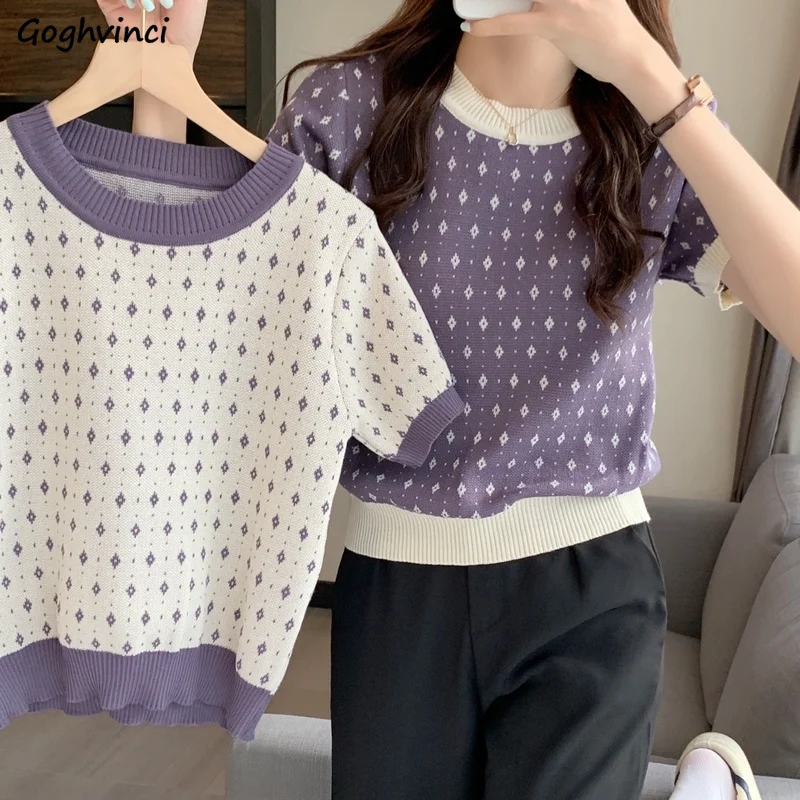 

Short Sleeve T-shirts Women Lovely Straight O-neck Simple Fashion Ladies All-match Cute Korean Style Printed Kawaii Elegant Cosy
