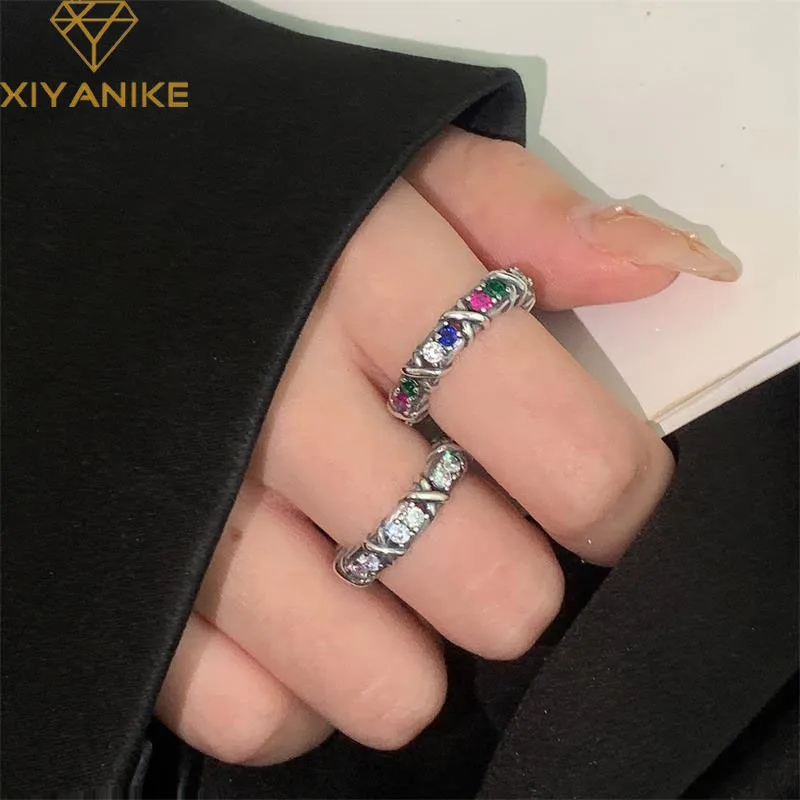 

XIYANIKE Bling Coloured Zircon Cuff Finger Rings For Women Girl Fashion New Jewelry Lady Gift Birthday Party anillos mujer