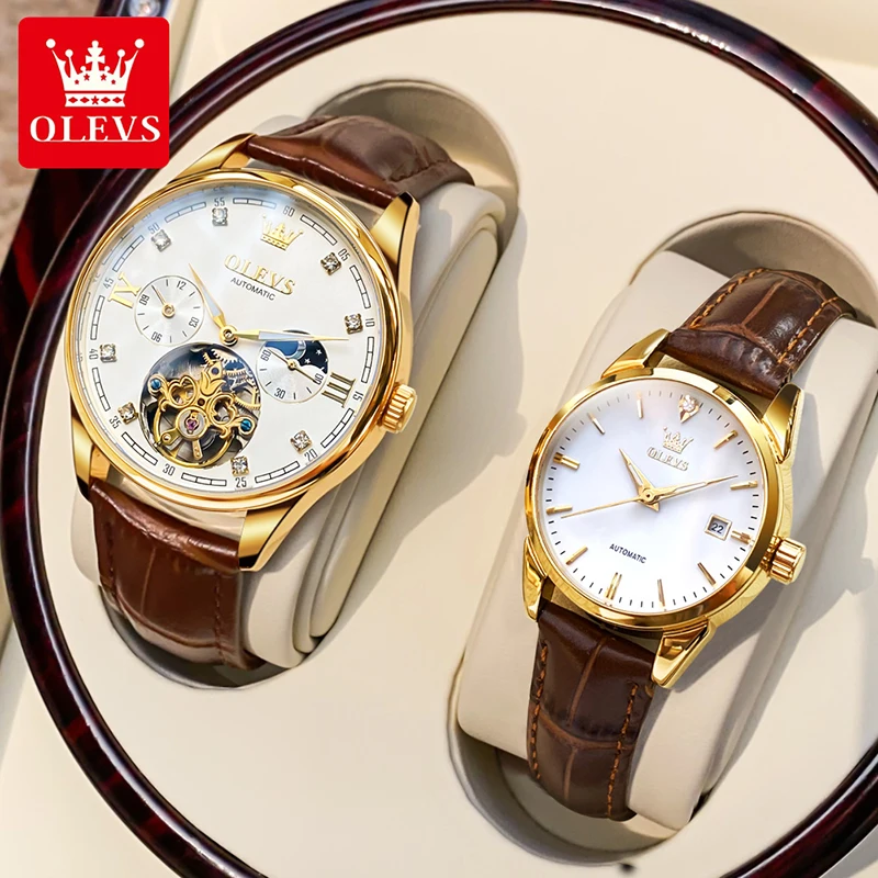 

OLEVS Brand Men Watch Mechanical Women Watch Casual Business Waterproof Luminous Automatic Watch For Men Luxury Leather