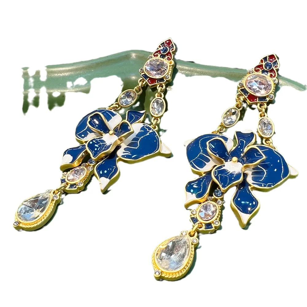 Синие серьги с цветком и глазурью подвесной светильник роскошные женские