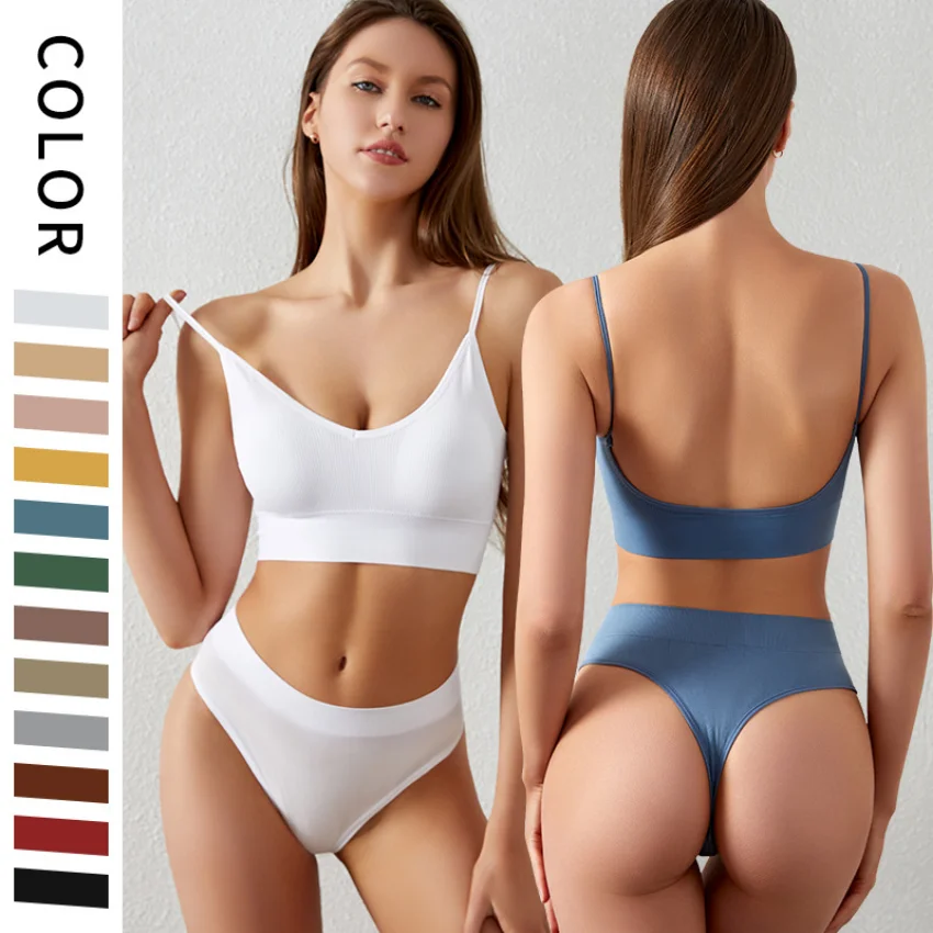 

ingerie Bikini 2023 Women Underpanties New fashion gathered sexy back bottoming underwear set triangle cup sports tank top bra