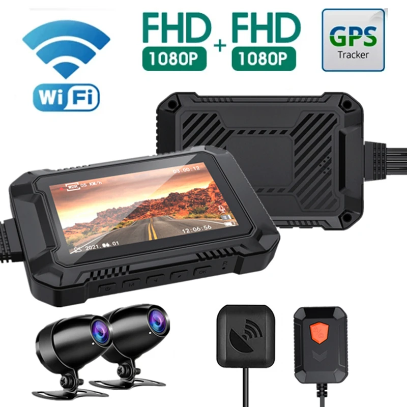 

Видеорегистратор для мотоцикла с поддержкой Wi-Fi, 1080P + 1080P