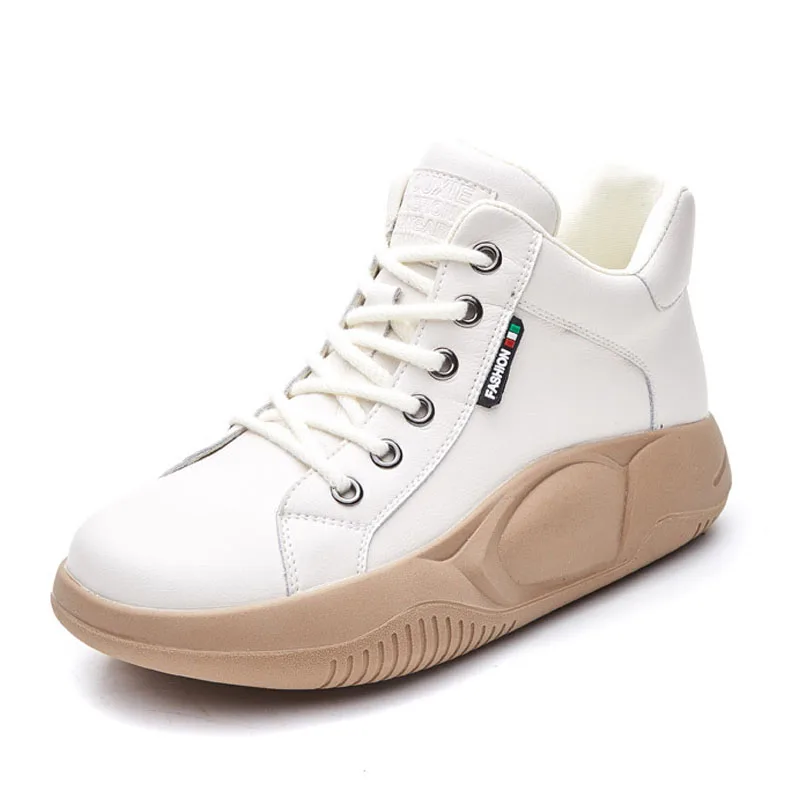

3.5CM Women Ankle Boots Autumn Cow Leather Platform Boots Round Toe Lace-up Non-slip Snow Boots
