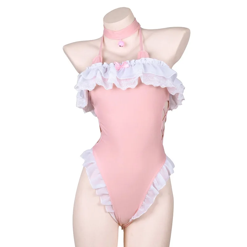 

Новый костюм для косплея аниме Kawaii в виде розового кролика, бандажные Боди без рукавов, Сексуальные облегающие сексуальные комбинезоны с об...