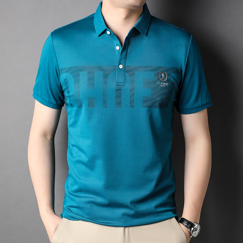 

Брендовая деловая Повседневная рубашка-поло с коротким рукавом, мужская одежда на весну и лето, классические цветные приталенные хлопковые топы с принтом, размеры
