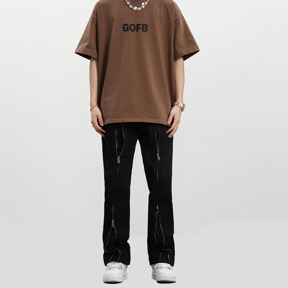 

Four Seasons Men's Jeans Zipper Design Straight Pants Trend Korean Men's Pants Hip Hop Straight Wide Leg Pants Mens Pants Zipper
