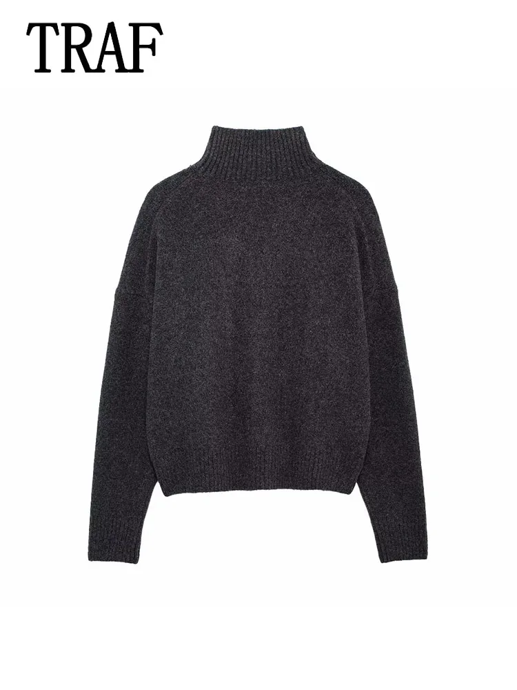 TRAF женский пуловер элегантный теплый повседневный свитер модный однотонный