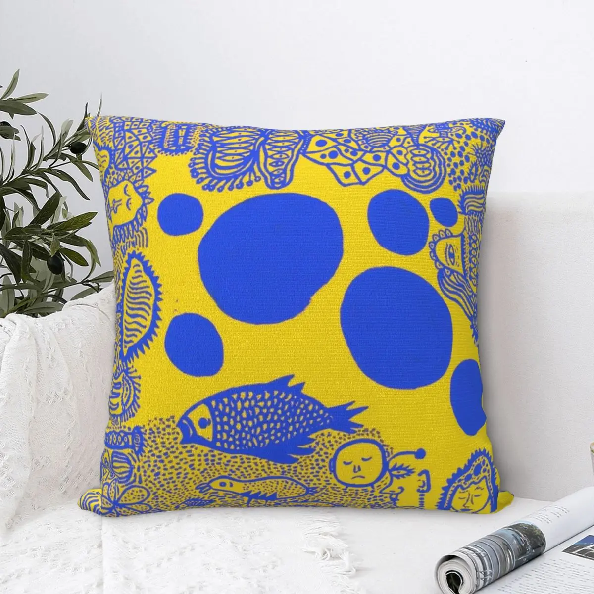 

Yayoi Kusama Blue Fish Square Pillowcase Cushion Cover Comfort Pillow Case Polyester Throw Pillow cover Home Sofa Living Room