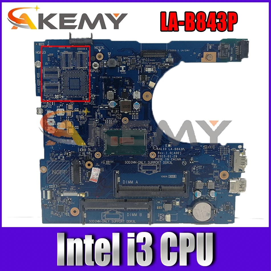 

For DELL Inspiron 5458 5558 5758 Laptop Motherboard AAL10 LA-B843P With Intel i3 CPU 100% Fully Tested CN- 0W45H6 0F0FC6 0N64X4